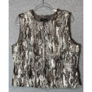 Conrad C Collection Faux Fur Vest Womens Large Textured Lined Hook Front